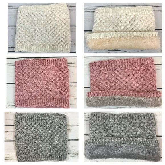 Warm Knitted Infinity Ring Scarf Lined with Fleece - Picture 6 of 8